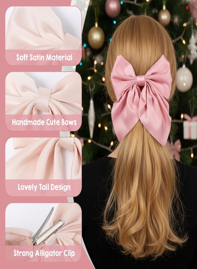 DOPENSPI 6 Pcs Hair Bows for Women, Cute Bow Hair Clips with Long Tail Silky Satin Hair Bows Ribbon Alligator Clips Accessories for Women Chirstmas Gifts - Image 5